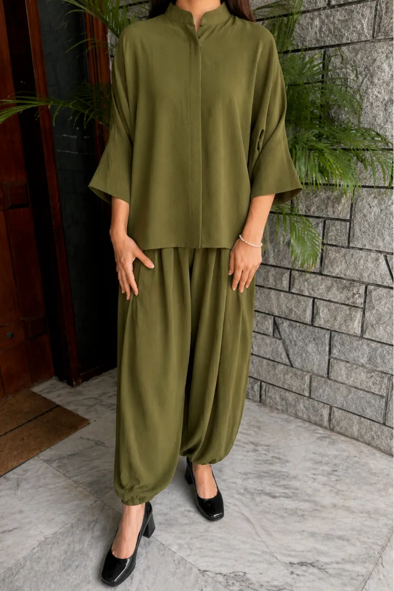 Olive green balloon pant set
